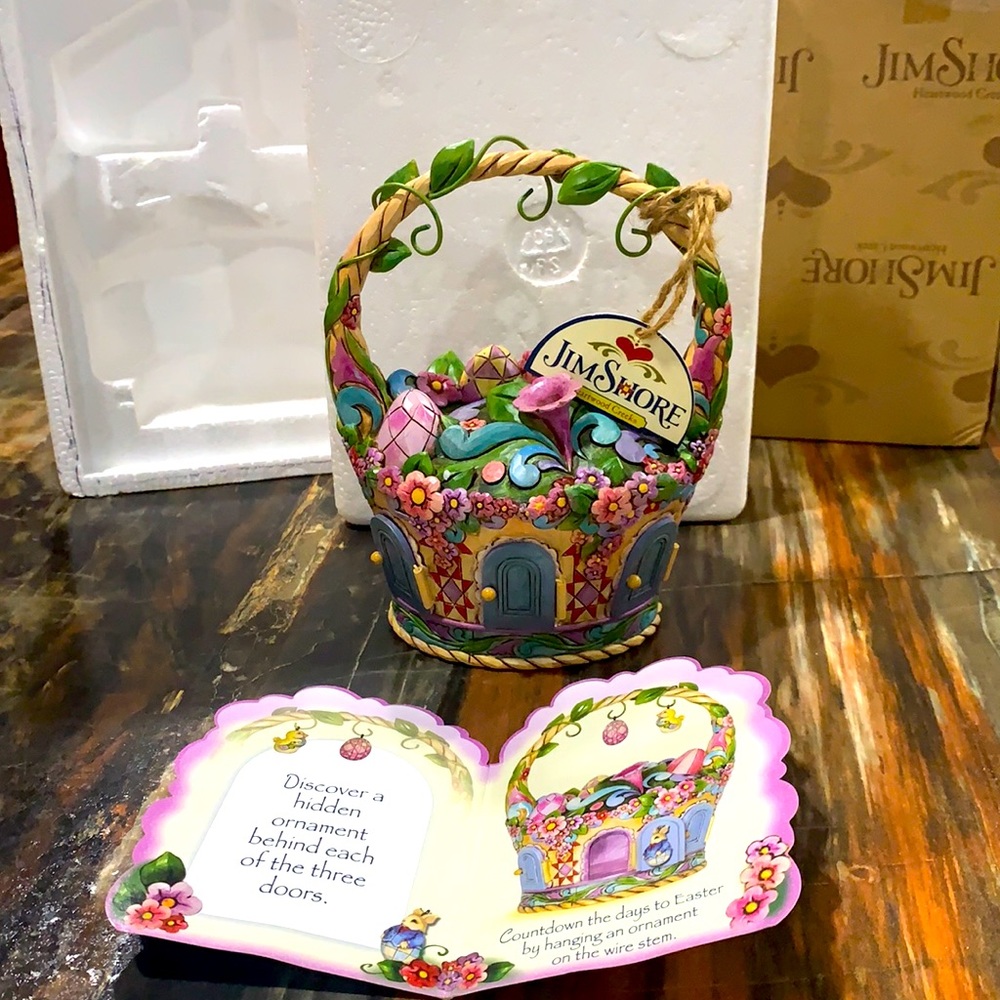Jim Shore BE OPEN TO MIRACLES Easter Basket w/ Hanging Ornaments